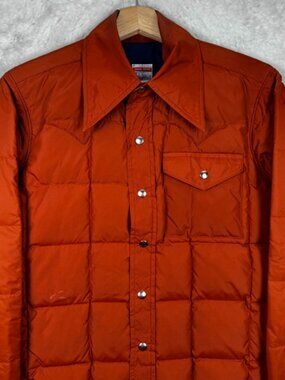 Vintage Frostline Kit Denver CO Down Jacket Orange Snap Western Men's Small
